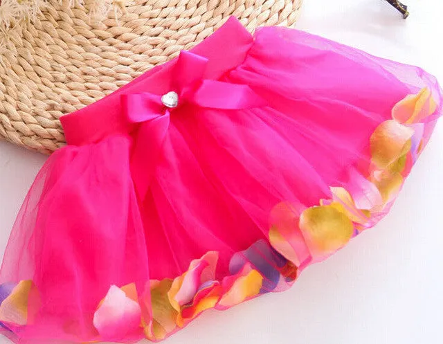 2016 Summer Hot-selling Baby Kids Girls Colorful Petals Bow Tutu Skirt Princess Party Tulle Gown FANCY Clothes 3-8Y