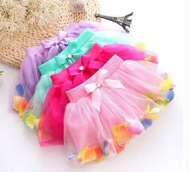 2016 Summer Hot-selling Baby Kids Girls Colorful Petals Bow Tutu Skirt Princess Party Tulle Gown FANCY Clothes 3-8Y