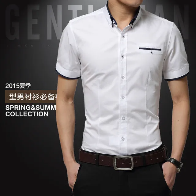 2017 New Arrival Brand Men's Summer Business Shirt Short Sleeves Turn-down Collar Tuxedo Shirt Shirt Men Shirts Big Size 5XL