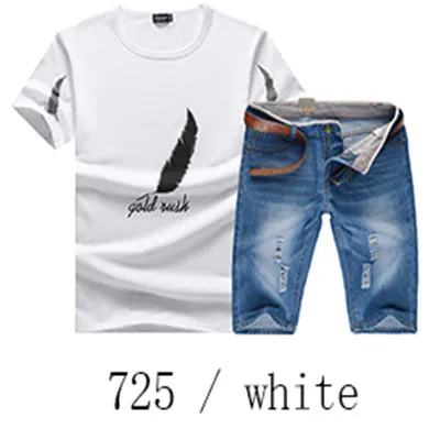 2017 New summer Denim shorts Brand Clothing  Tees and shorts Men (Tees Tops   shorts) Homme Sportswear 2 pieces Set Male shorts