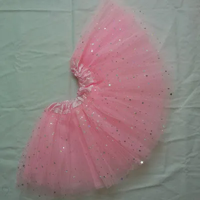 2T kids girl star glitter dance tutu skirt sequin with 3 layers tulle tutu toddler girl chiffon pettiskrit