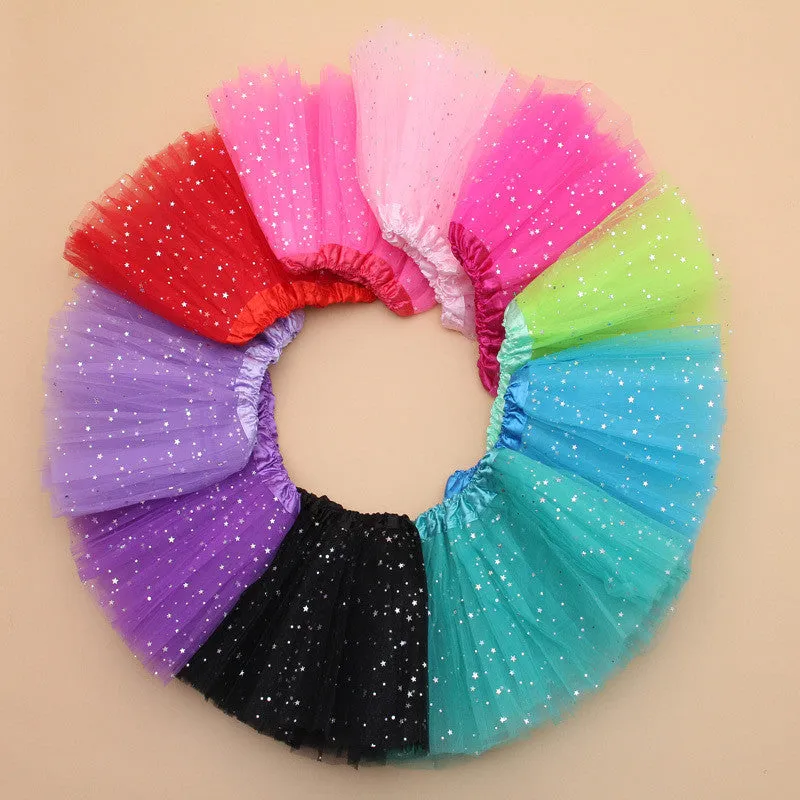 2T kids girl star glitter dance tutu skirt sequin with 3 layers tulle tutu toddler girl chiffon pettiskrit