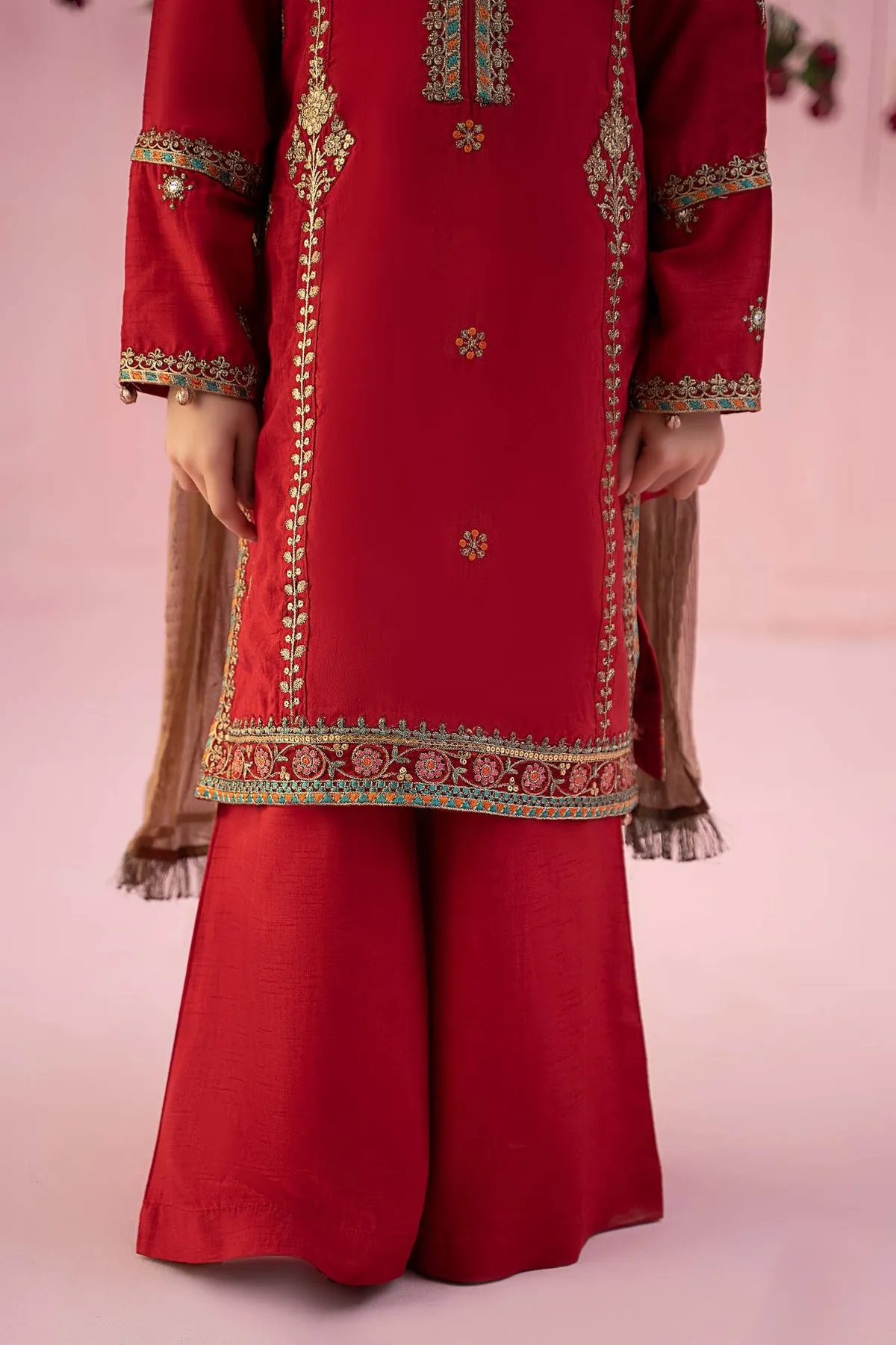 3 Piece Embroidered Raw Silk Suit | MKS-EF24-03