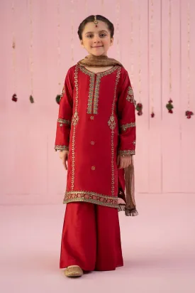 3 Piece Embroidered Raw Silk Suit | MKS-EF24-03