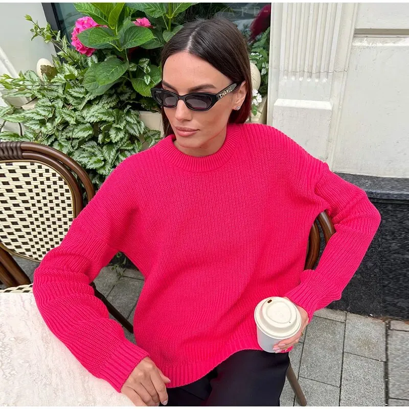 Advbridge Women Solid Crochet Cashmere Sweater Pullovers Chic O-neck Long Sleeve Knitted Sweaters Autumn Office Female Fashion Casual Tops