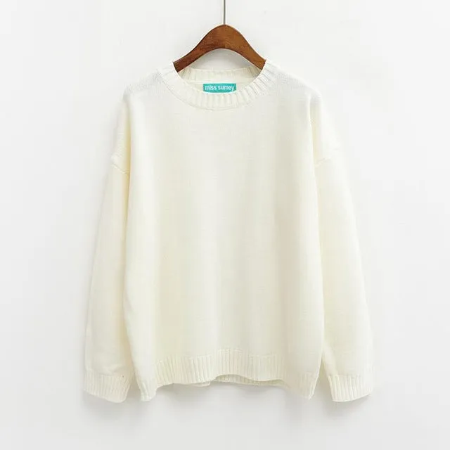 All Match Basic Style Loose Casual Fashion Solid O-neck Long Sleeve Female Sweaters