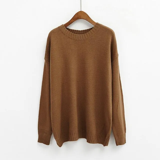 All Match Basic Style Loose Casual Fashion Solid O-neck Long Sleeve Female Sweaters