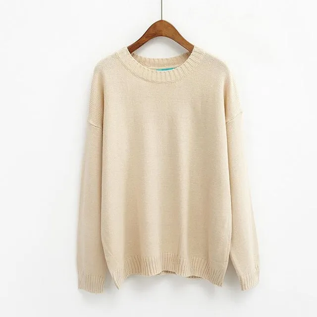 All Match Basic Style Loose Casual Fashion Solid O-neck Long Sleeve Female Sweaters