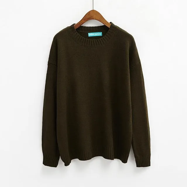 All Match Basic Style Loose Casual Fashion Solid O-neck Long Sleeve Female Sweaters