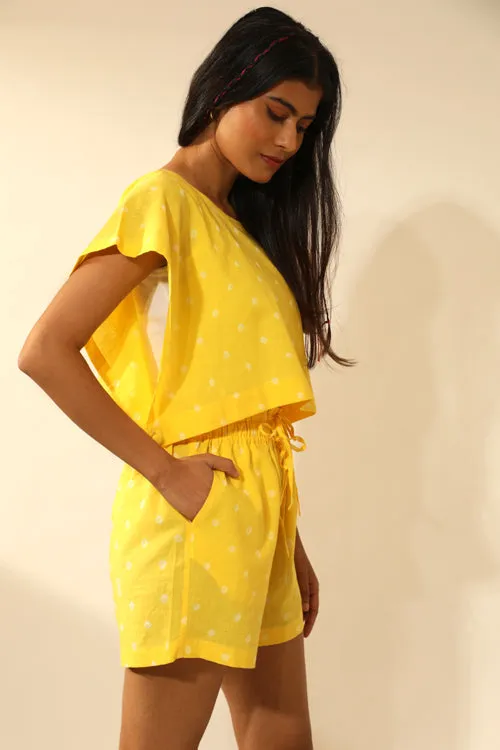 Bandhani Paper Bag Waist Shorts In Electric Yellow