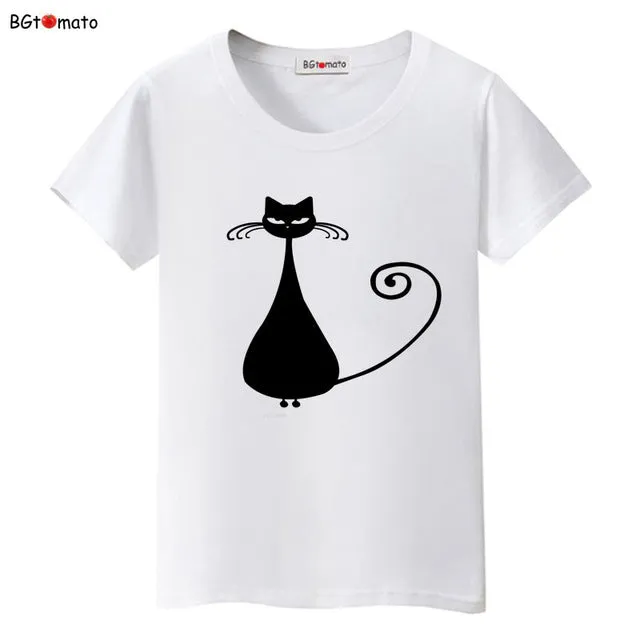 BGtomato Hot sale summer naughty black cat 3D T-shirt women lovely cartoon shirts Good quality original brand tees casual tops