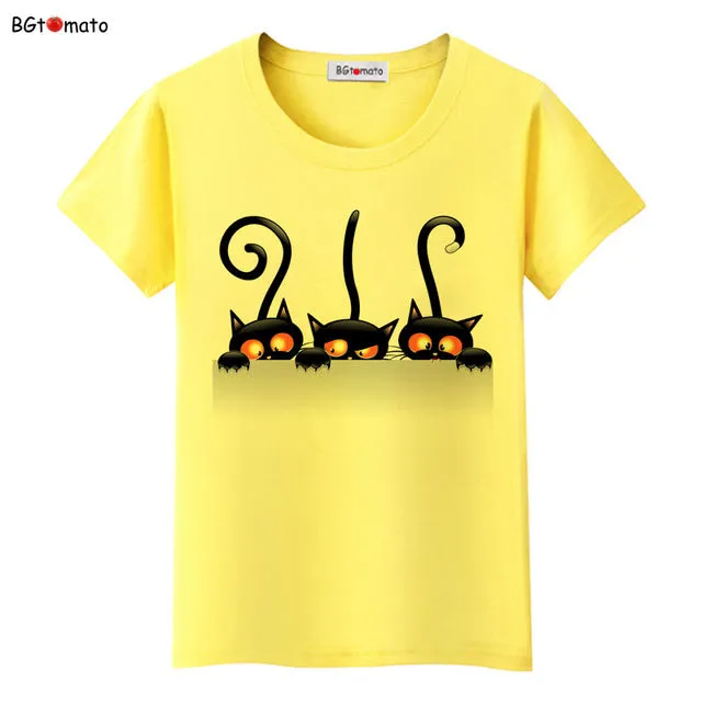 BGtomato Hot sale summer naughty black cat 3D T-shirt women lovely cartoon shirts Good quality original brand tees casual tops