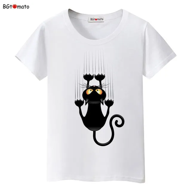 BGtomato Hot sale summer naughty black cat 3D T-shirt women lovely cartoon shirts Good quality original brand tees casual tops