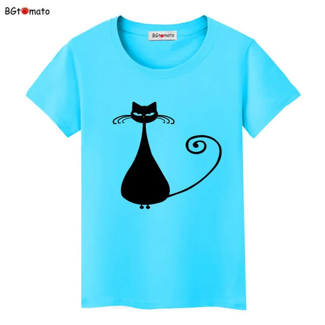 BGtomato Hot sale summer naughty black cat 3D T-shirt women lovely cartoon shirts Good quality original brand tees casual tops