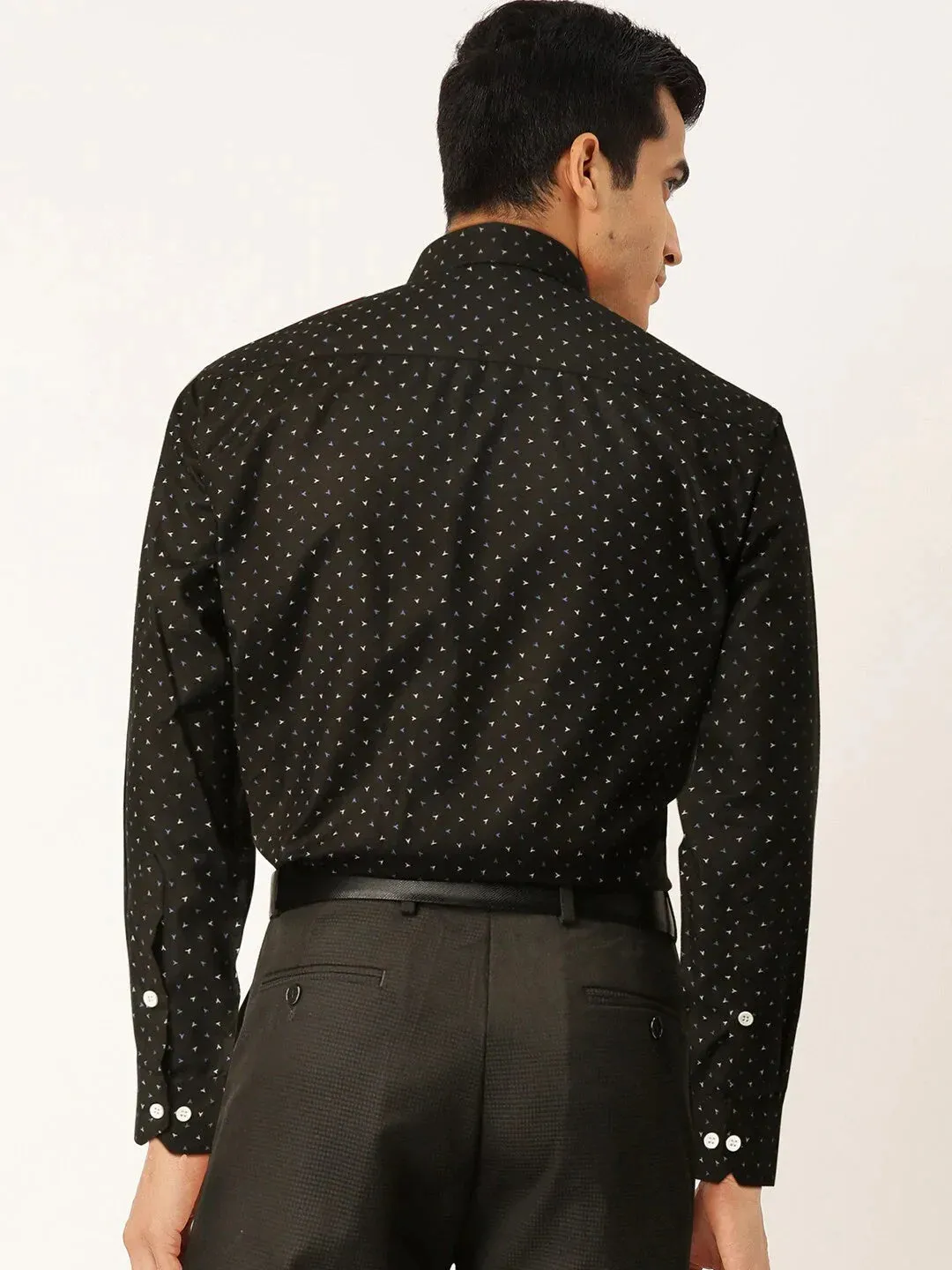 Black Men'S Cotton Printed Formal Shirts