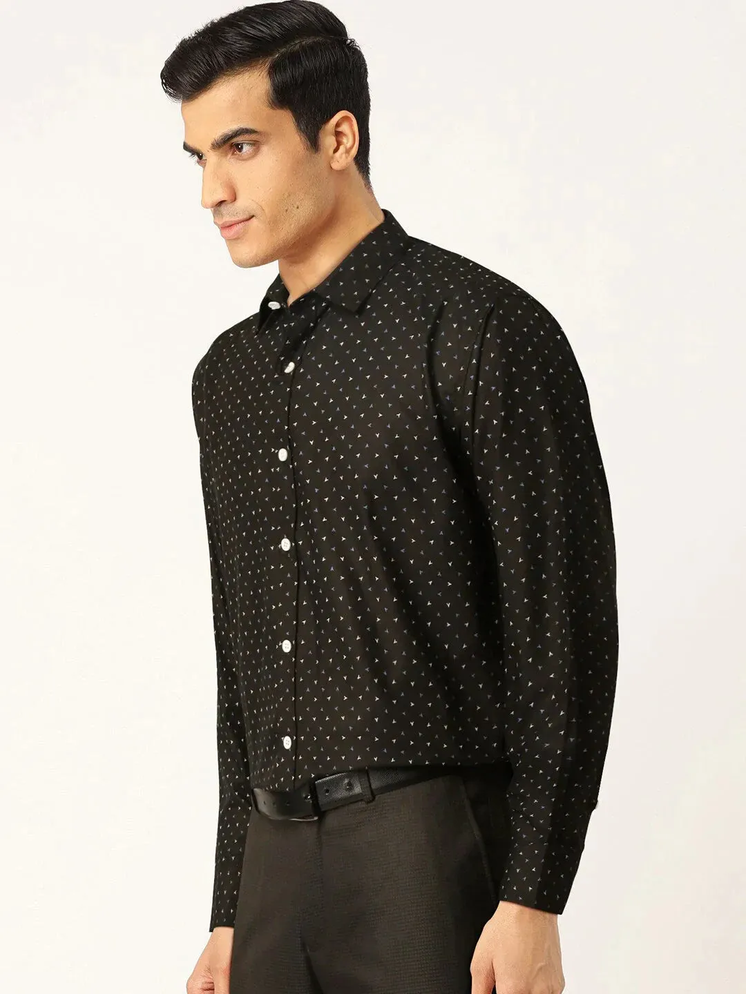 Black Men'S Cotton Printed Formal Shirts