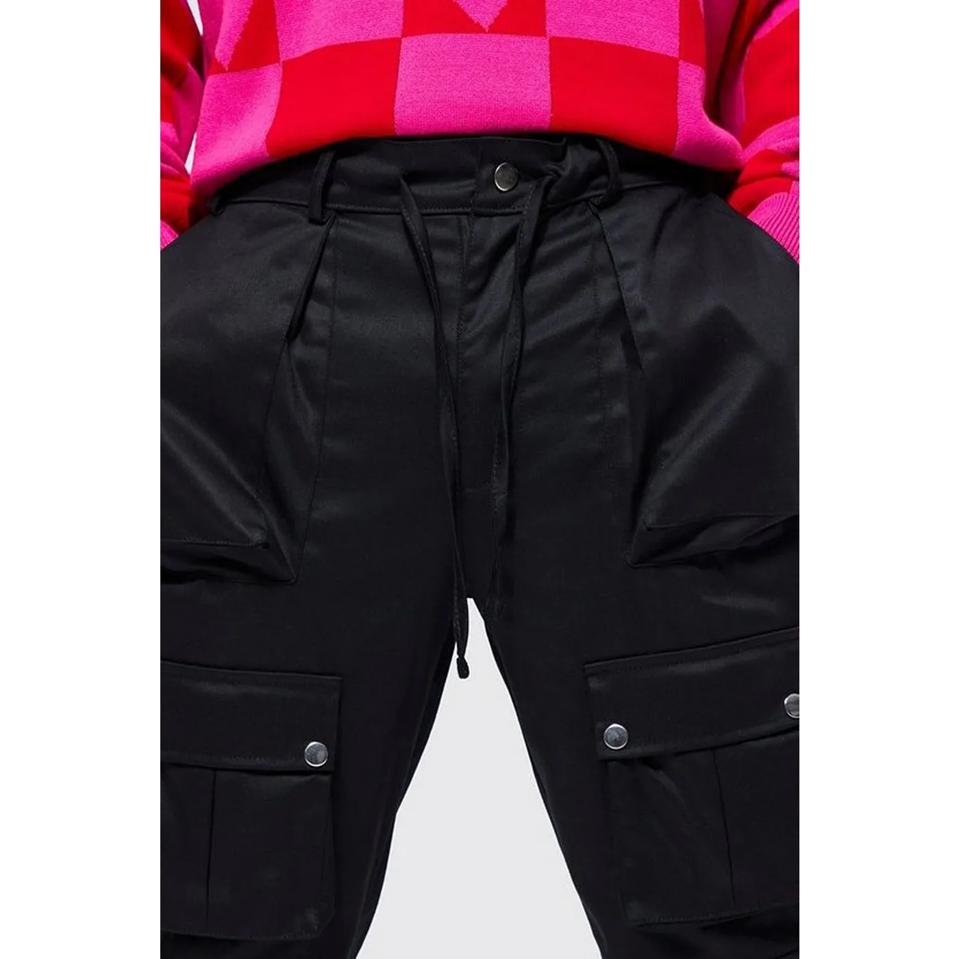 Black Multi Cargo Fixed Waist Trousers