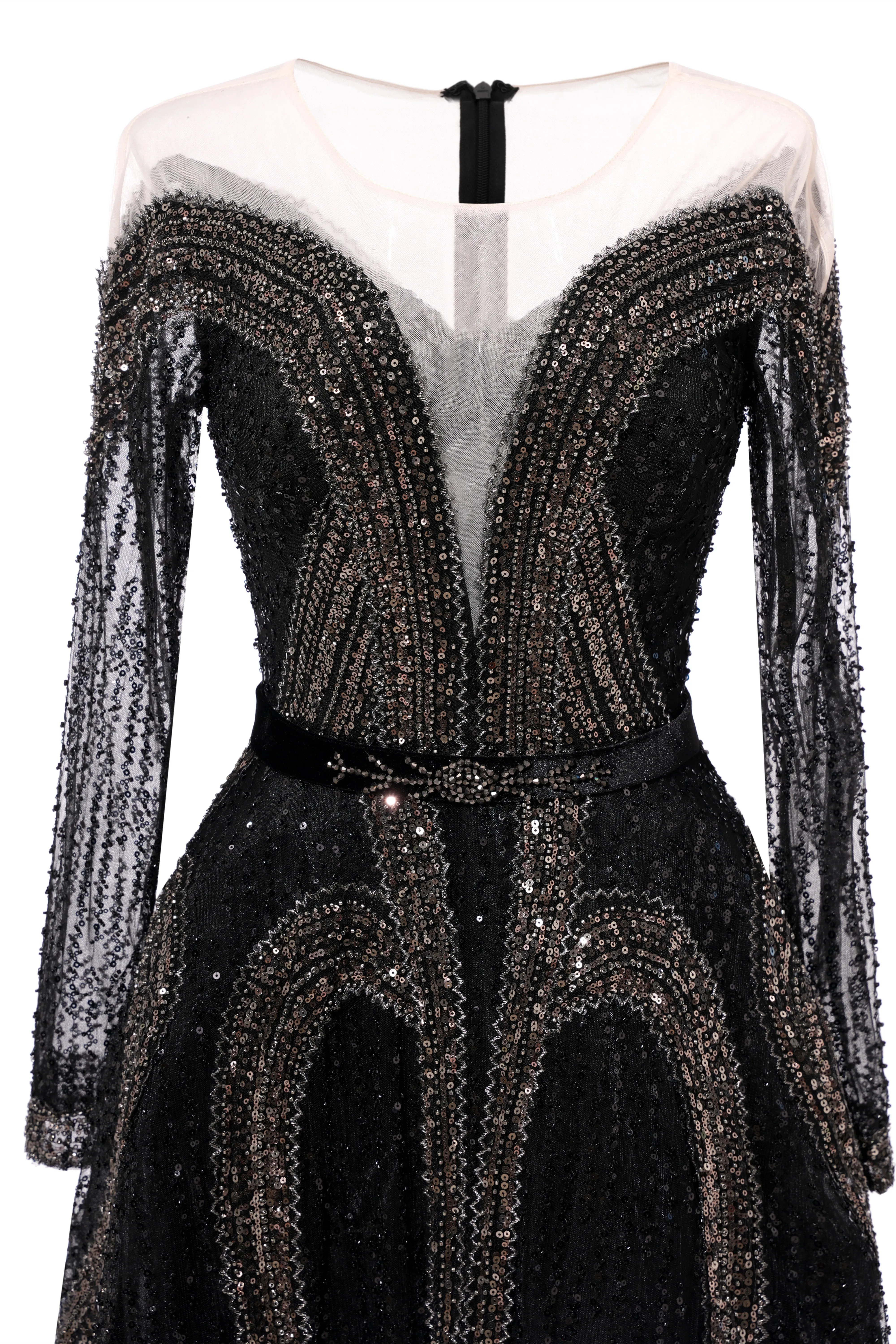 Black Prom Dresses A-line Heavily Beading Long Sleeves Women Evening Dresses