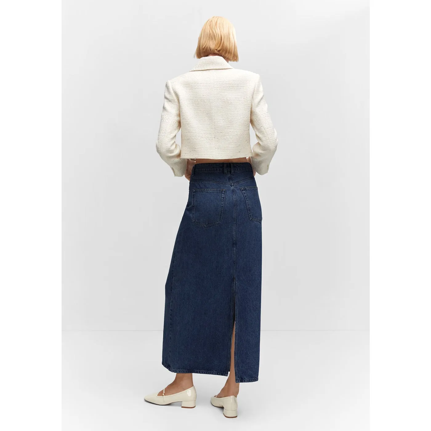 Blue Long Denim Back Slit Skirts