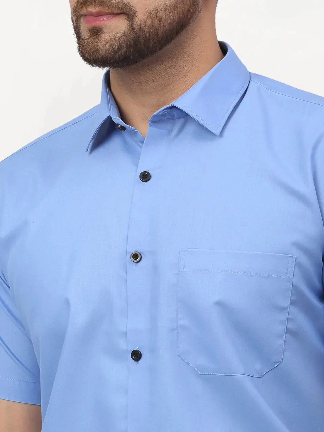 Blue Men'S Cotton Half Sleeves Solid Formal Shirts