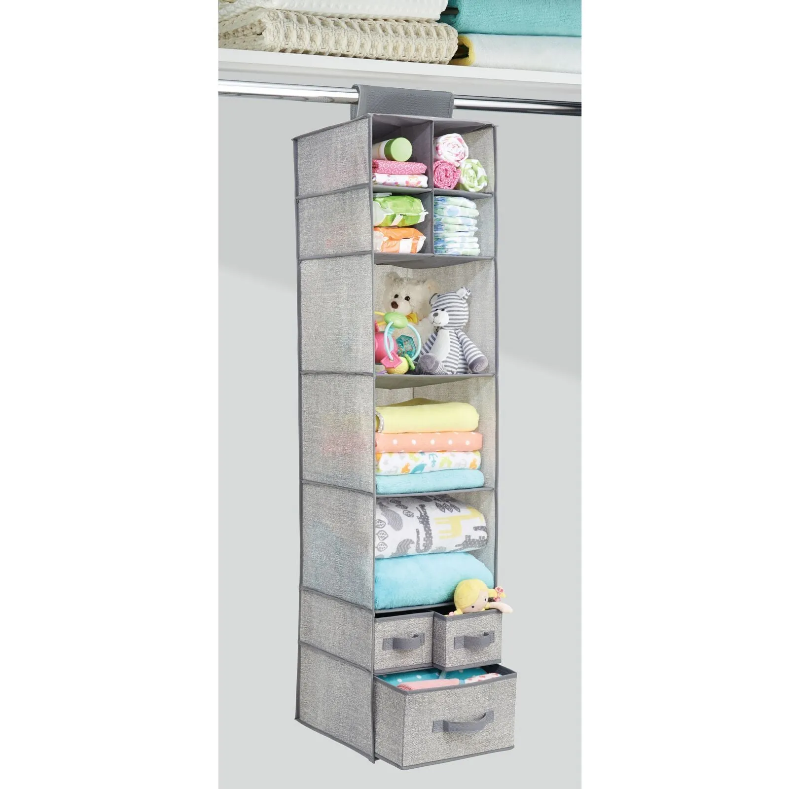 BlushBees® Long Soft Fabric Over Closet Rod Hanging Storage Organizer with 7 Shelves   3 Drawer