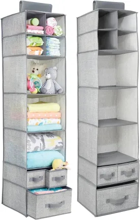 Blushbees Soft Fabric over Closet Rod Hanging Storage Organizer with 7 Shelves and 3 Removable Drawers.