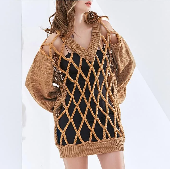 Casual Streetwear Sweater For Women O Neck Long Sleeve Hollow Out Loose Sweaters