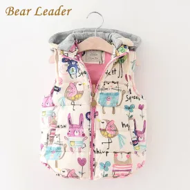 Children Clothing Winter Outerwear&Coats Animal Graffiti Thick Princess Girls Vest Hooded Kids Jackets Baby Girl Warm Waistcoat