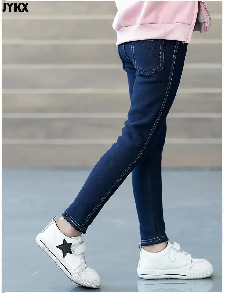 Children's Pants Winter Clothes New Thicker Middle-aged Kids 'Jeans Korean Style Stretch And Cashmere Girls