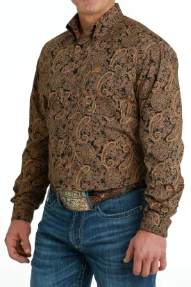 Cinch Black/Gold Paisley Print Button-Down Shirt for Men