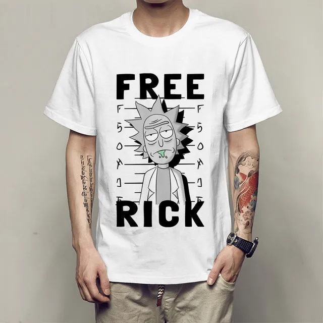 Cool Rick Morty men t shirt 2017 Summer Anime T-shirts Peace among worlds folk White Fitness Cartoon tee shirt homme