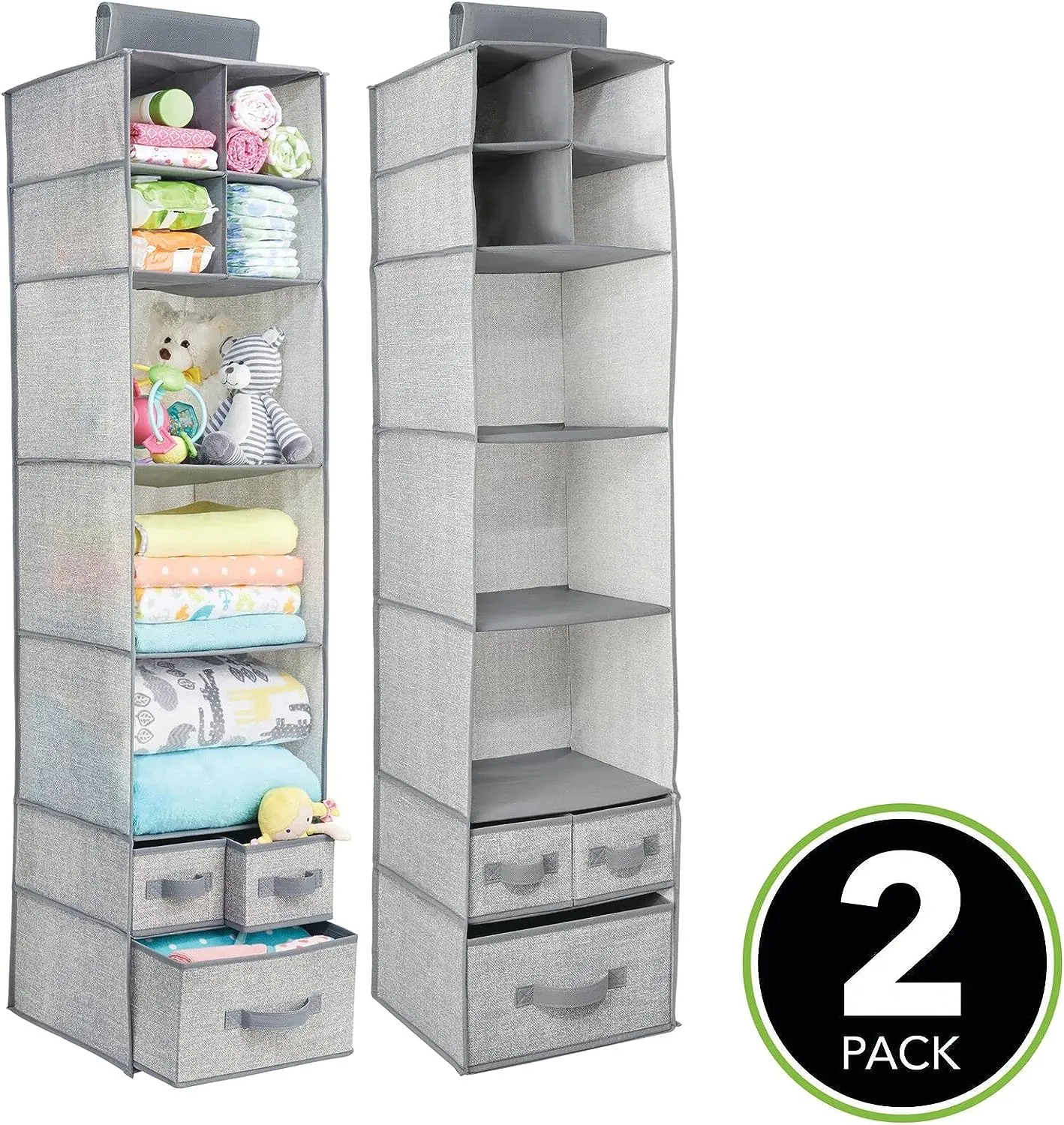 Copy of Blushbees Soft Fabric over Closet Rod Hanging Storage Organizer with 7 Shelves and 3 Removable Drawers.