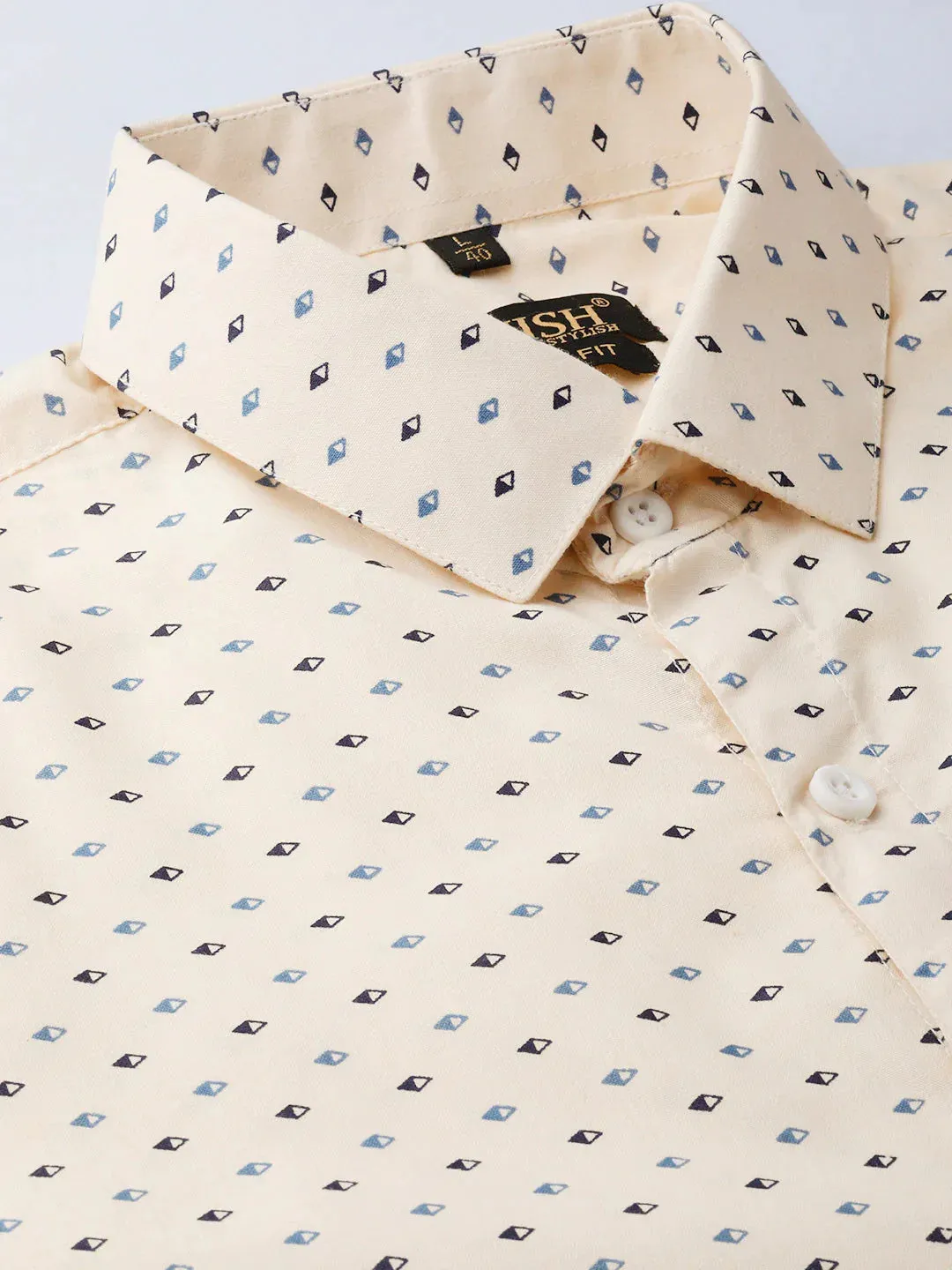 Cream Men'S Cotton Printed Formal Shirts