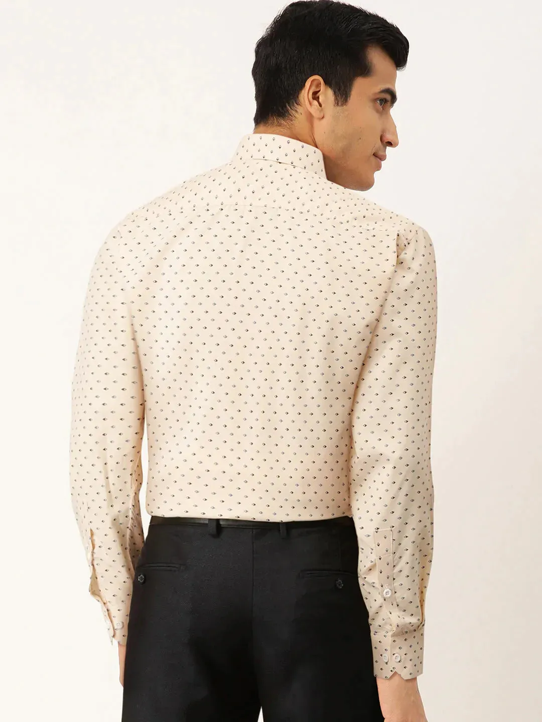 Cream Men'S Cotton Printed Formal Shirts