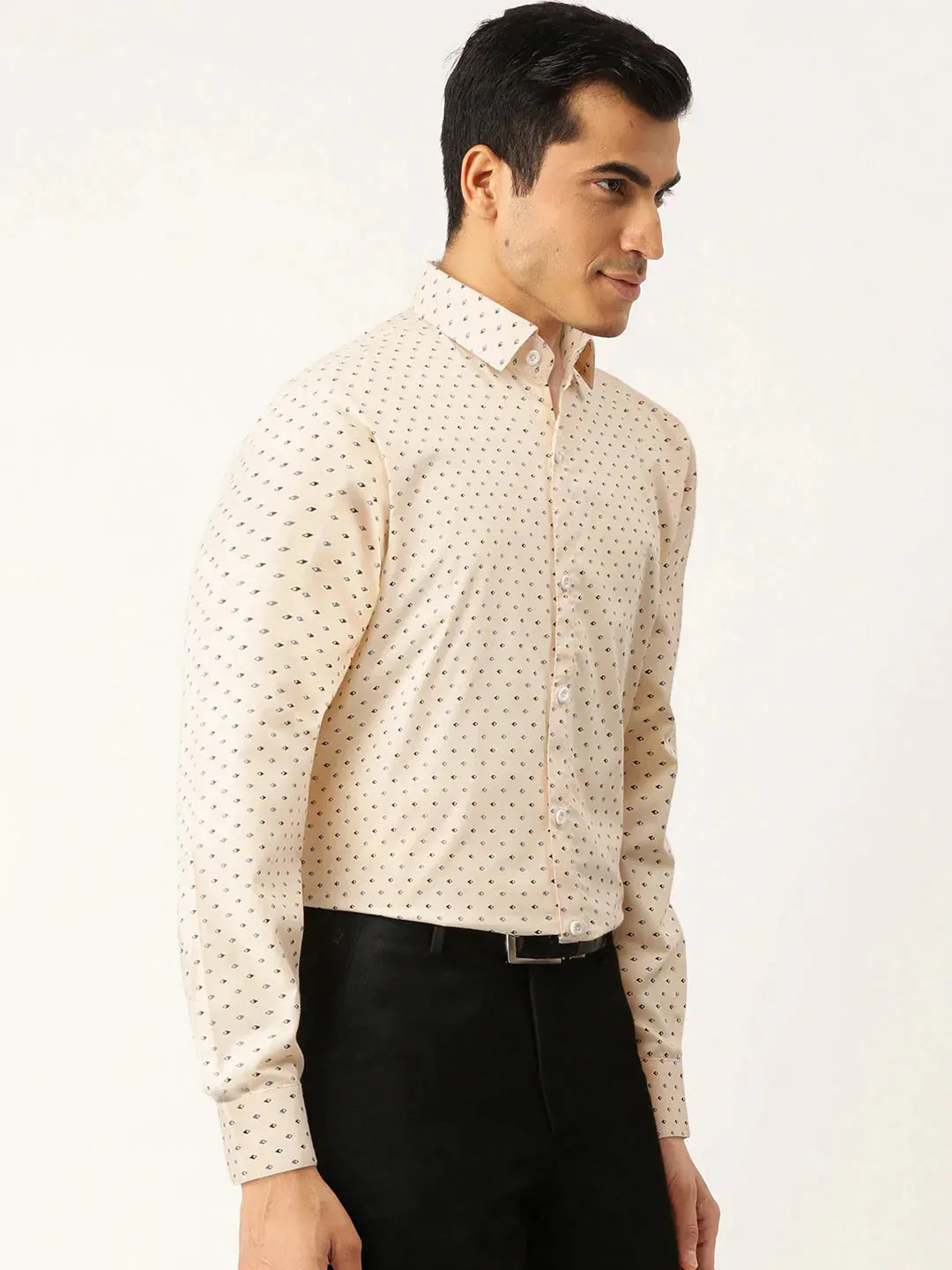 Cream Men'S Cotton Printed Formal Shirts