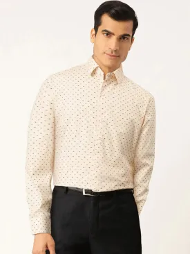 Cream Men'S Cotton Printed Formal Shirts