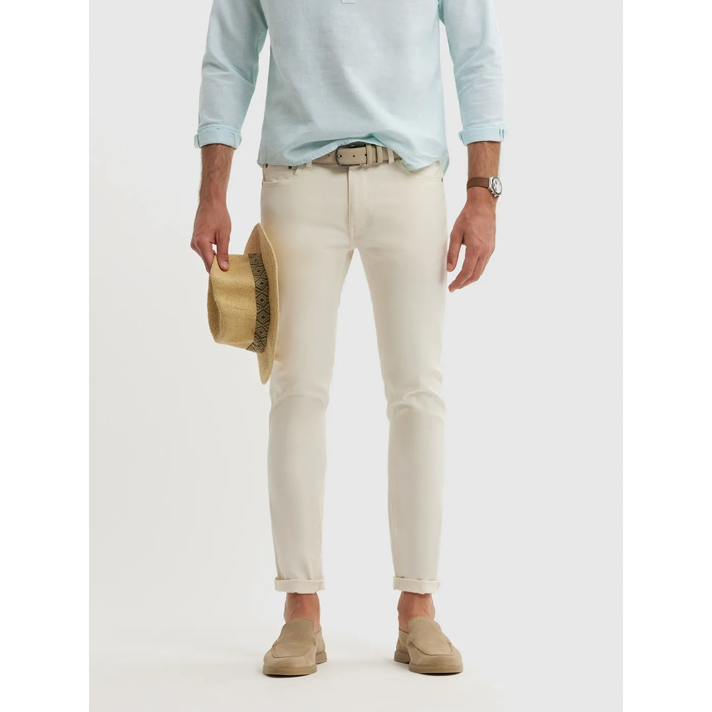 Cream Slim Fit Pants