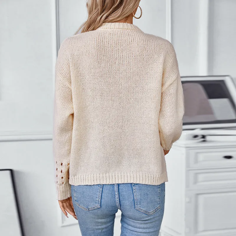 Cutout Pullover Round Neck Sweaters