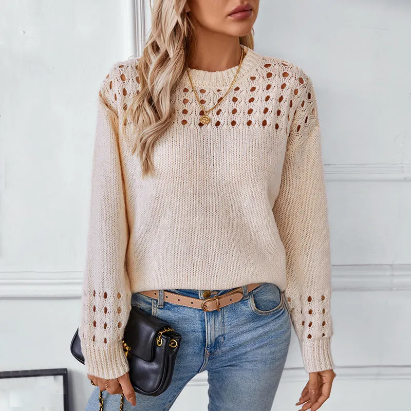 Cutout Pullover Round Neck Sweaters