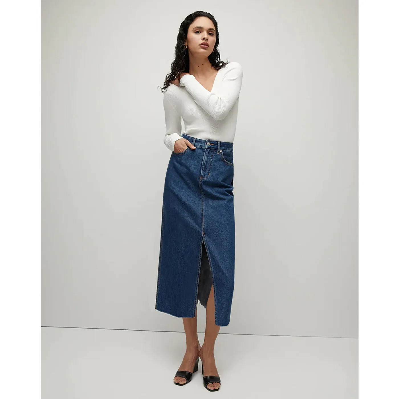 Dark Blue High Waist Denim Skirt