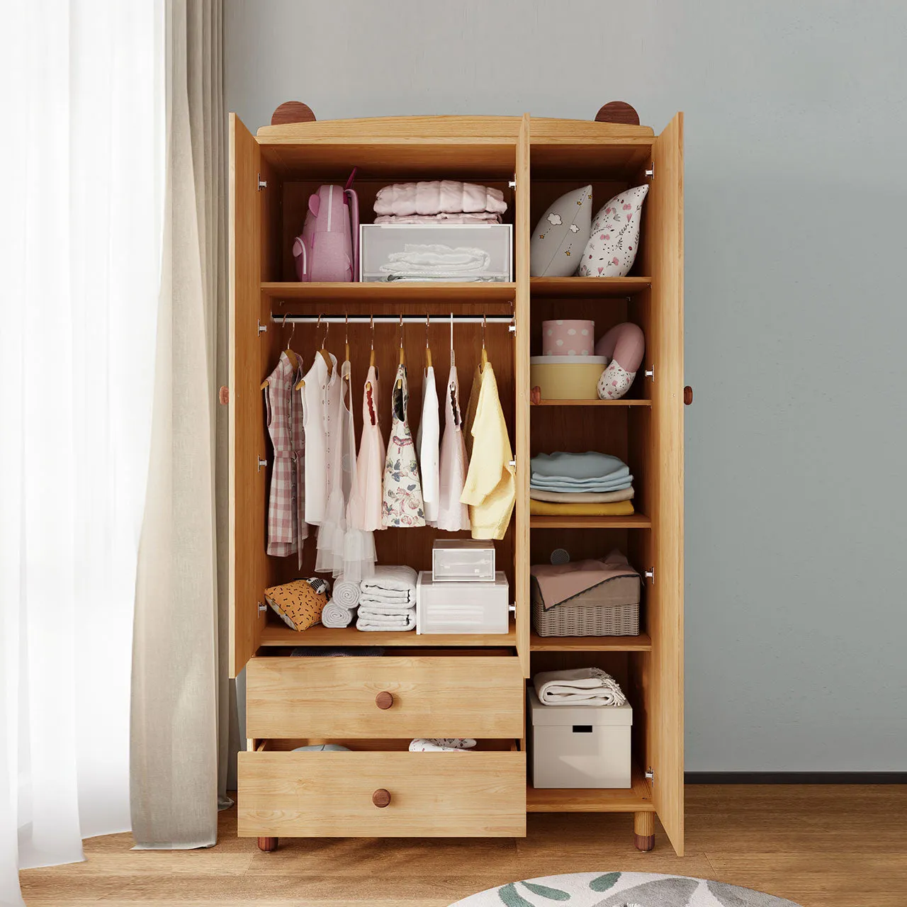 Dear Bear Kids Oak Wardrobe Closet