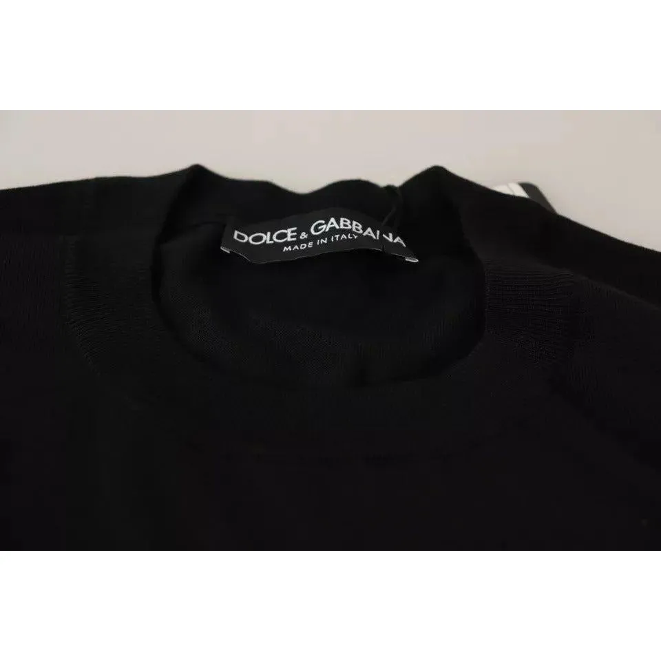 Dolce & Gabbana Black Wool Silk Napoleon Gold Sweater