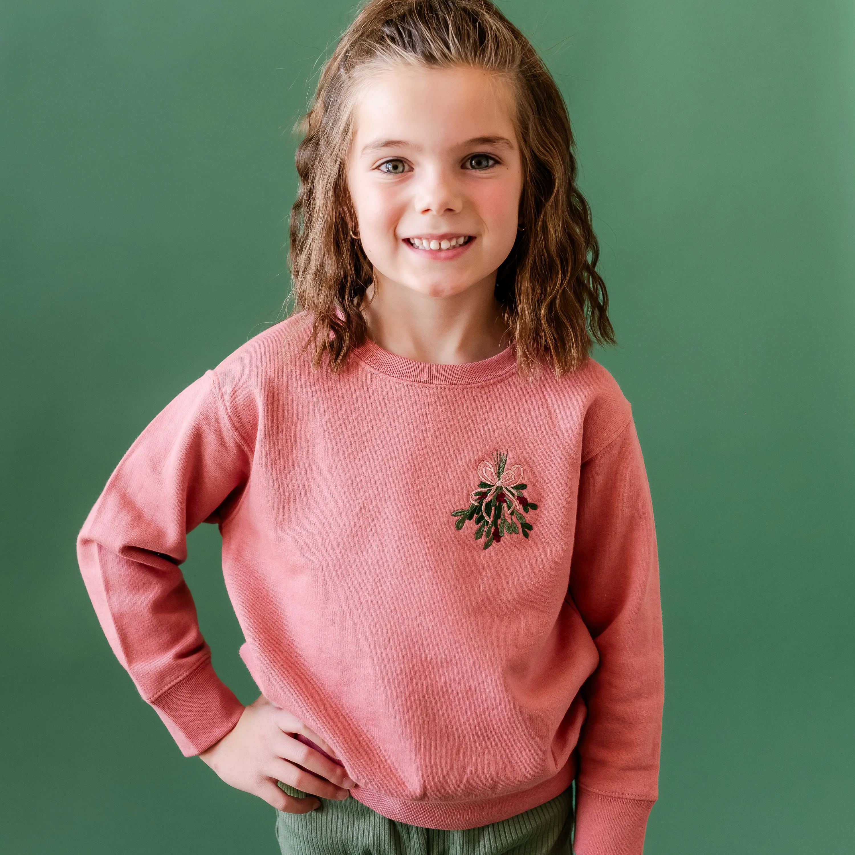 Embroidered Mistletoe (pocket) - Child Sweater