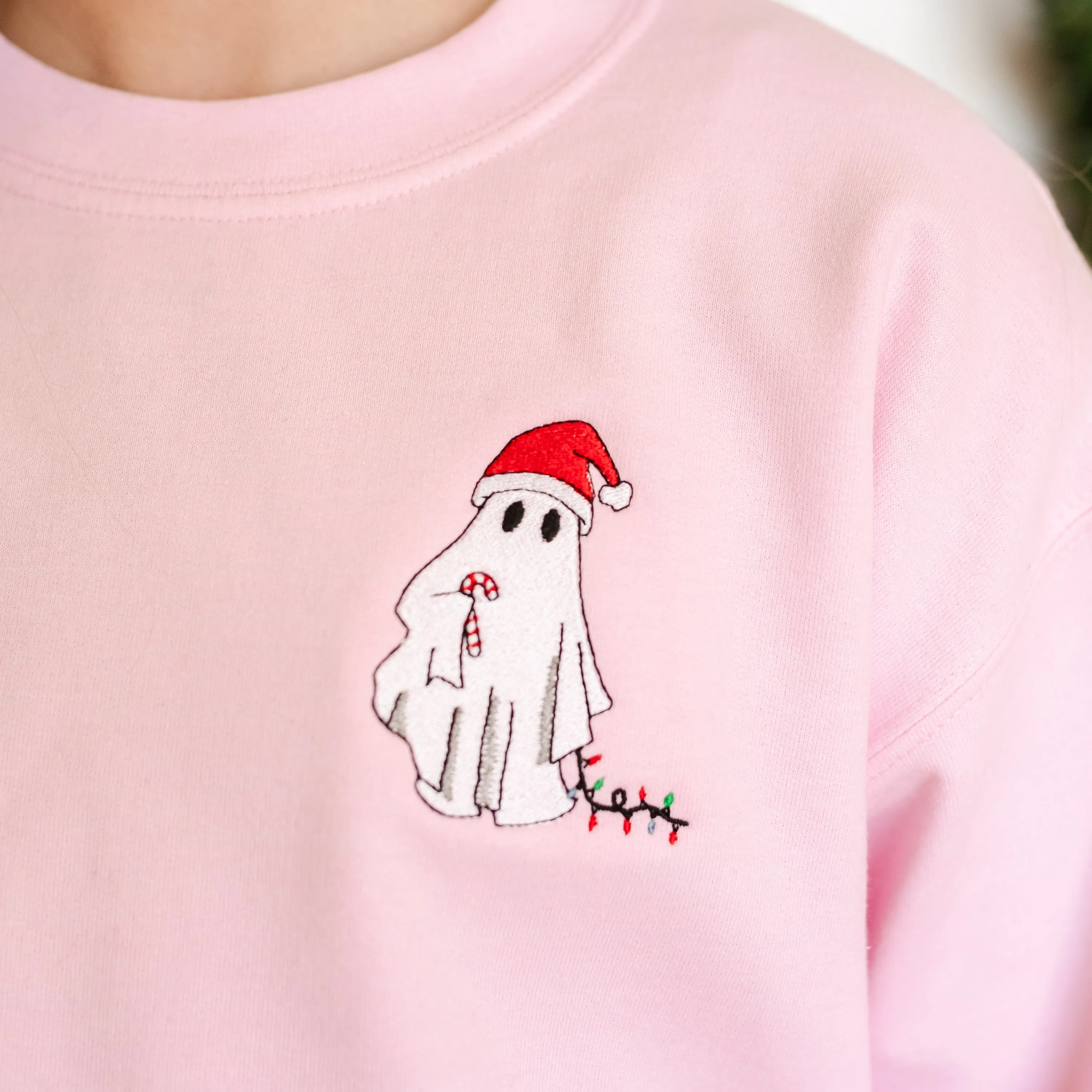 Embroidered Santa Hat Boujee Ghost - Child Sweater