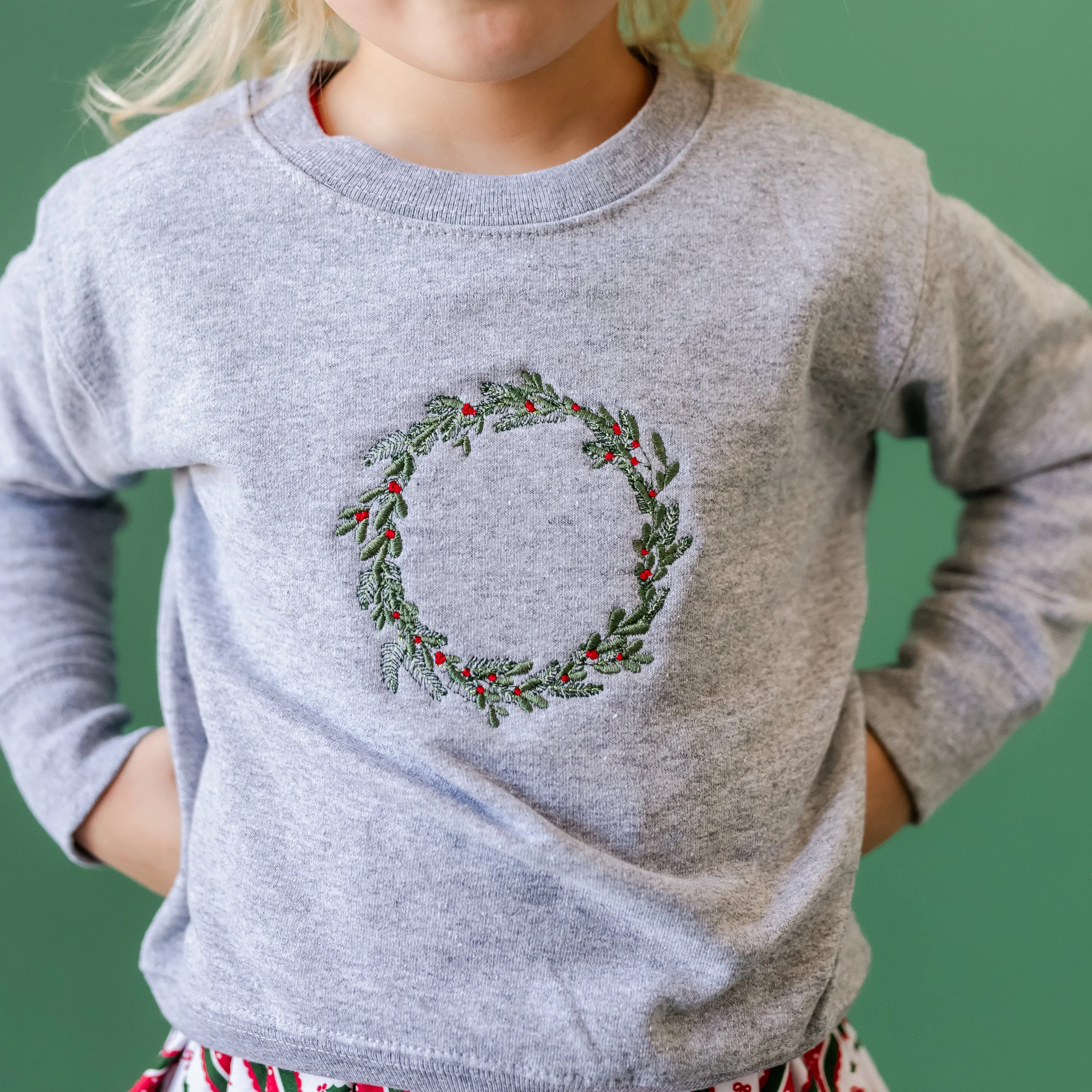 Embroidered Wreath (center) - Child Sweater