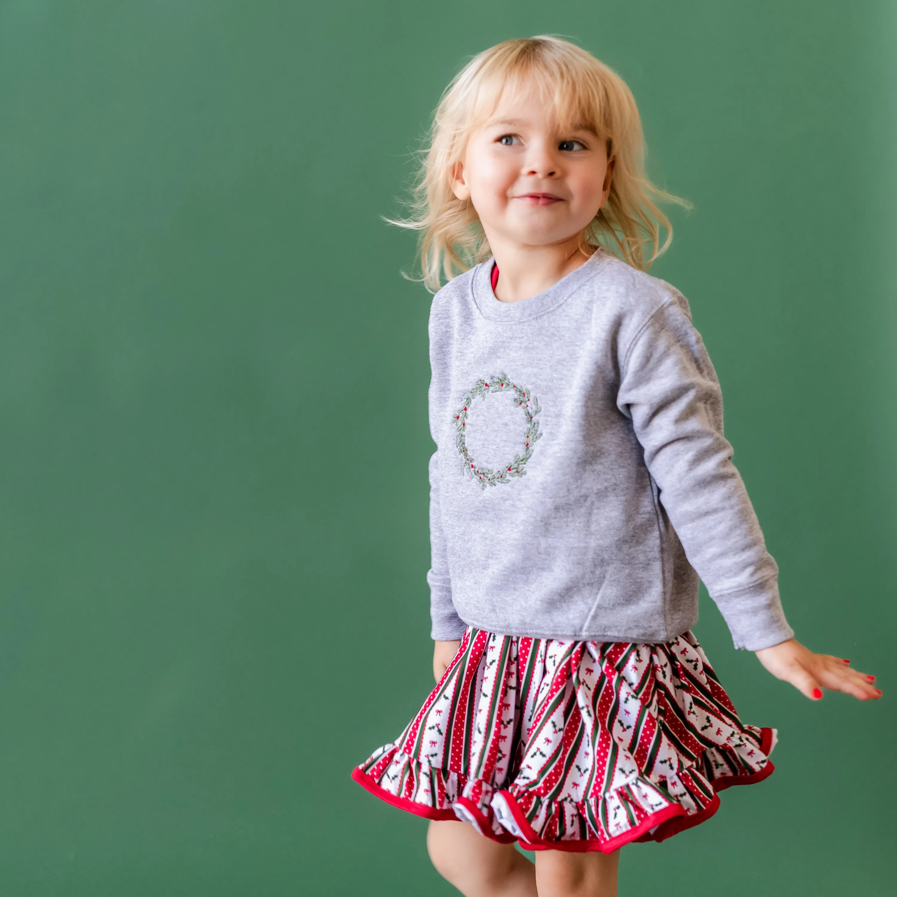 Embroidered Wreath (center) - Child Sweater