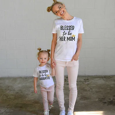 Fashion Family Matching Clothes Mother Daughter Short Sleeve T-shirt Top Woman Kids Casual Family Match Outfit Blusa T-Shirts