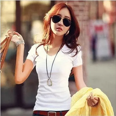 Fashion S-XXL Summer Casual T Shirt Women Tops Fashion Slim White Black Rose Red Female Short-Sleeve t- shirt 2015 New 3.14-1