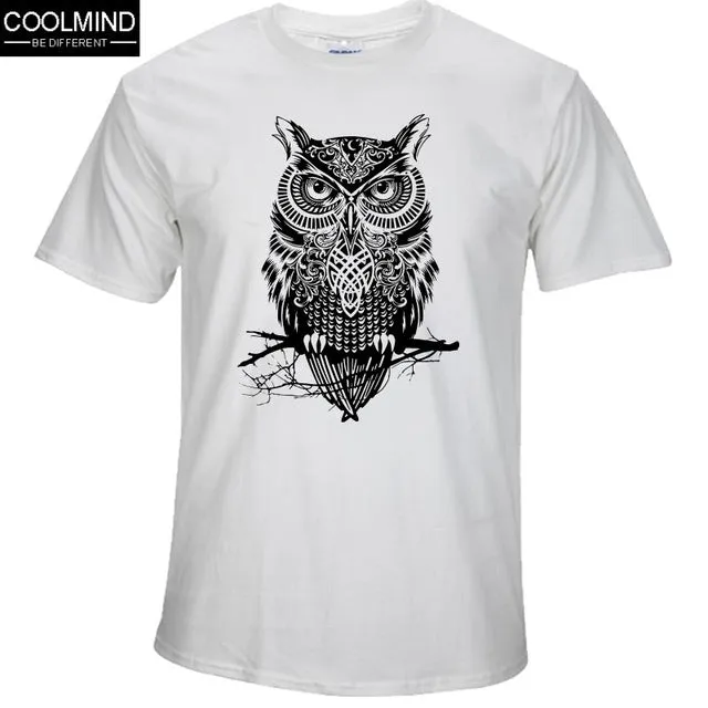 fashion short sleeve owl printed men tshirt cool funny men's tee shirts tops men T-shirt cotton casual mens t shirts T01