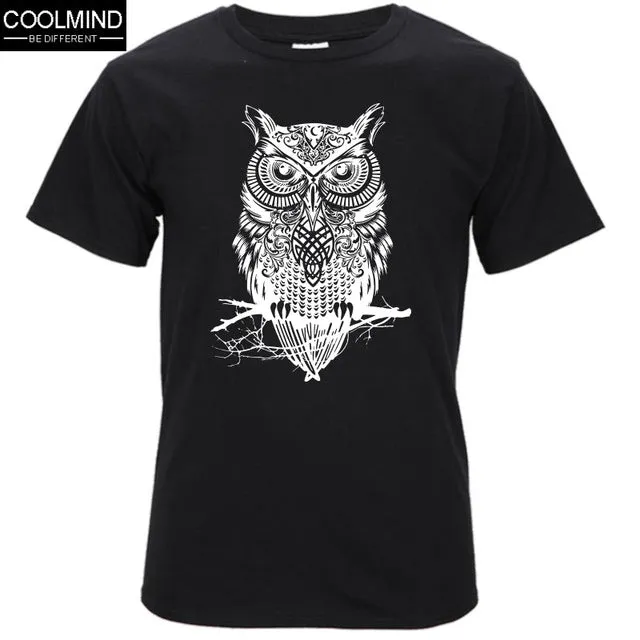 fashion short sleeve owl printed men tshirt cool funny men's tee shirts tops men T-shirt cotton casual mens t shirts T01